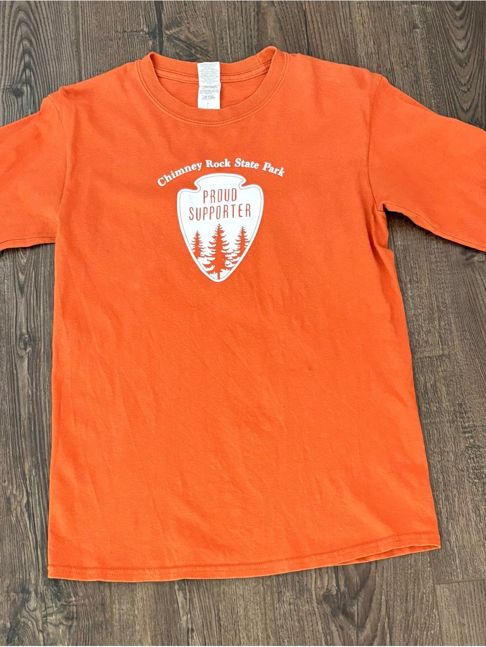 Gildan Orange Chimney Rock Park Long Sleeve Tee with White Park Crest Size S